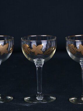 Vintage Libbey 'Gold Leaves' Set of 3 Cocktail 5" Glasses